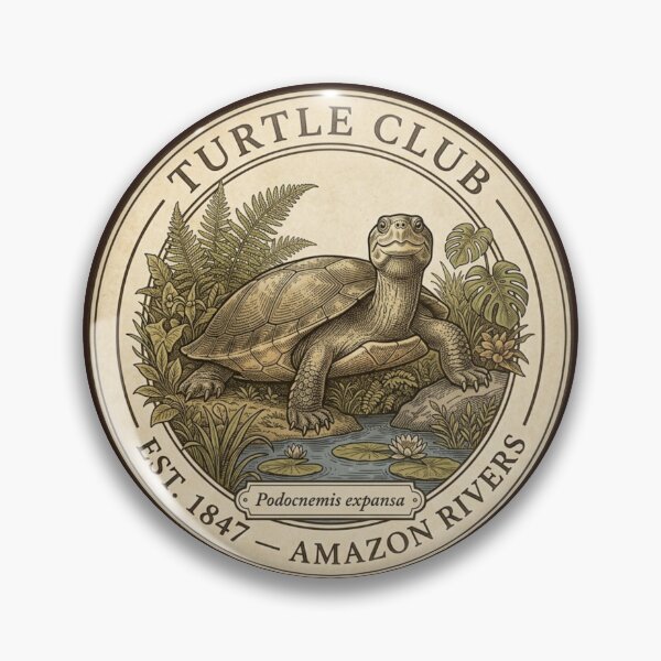 Item preview, Turtle Club Amazon Rivers Vintage Badge designed and sold by CalmCapy Co.