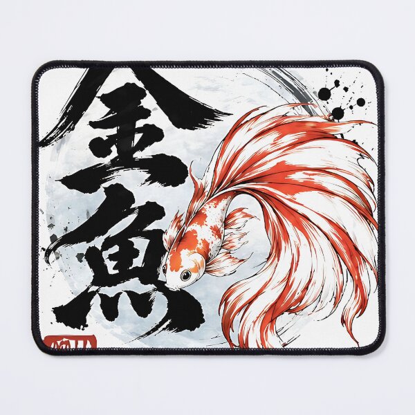 Item preview, Japanese Goldfish Ink Painting Red White Fish Art designed and sold by XODAD.