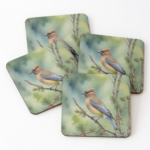 Item preview, Cedar Waxwing Watercolor Wildlife Bird Art designed and sold by MaverlyShop.
