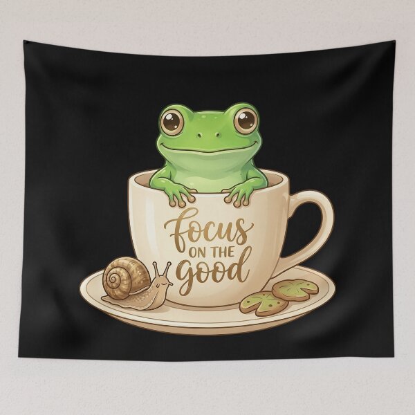 Item preview, Cute Cottagecore Frog in Coffee Cup Focus On The Good Motivational Quote designed and sold by Basma Designs | Funny Shirts, Stickers & Mugs.