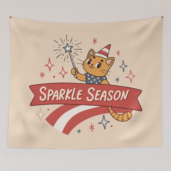 Item preview, Vintage Sparkle Season Cute Patriotic Orange Cat holding Wand Firework Retro Circular Badge Art designed and sold by Ahmed-khafagy.