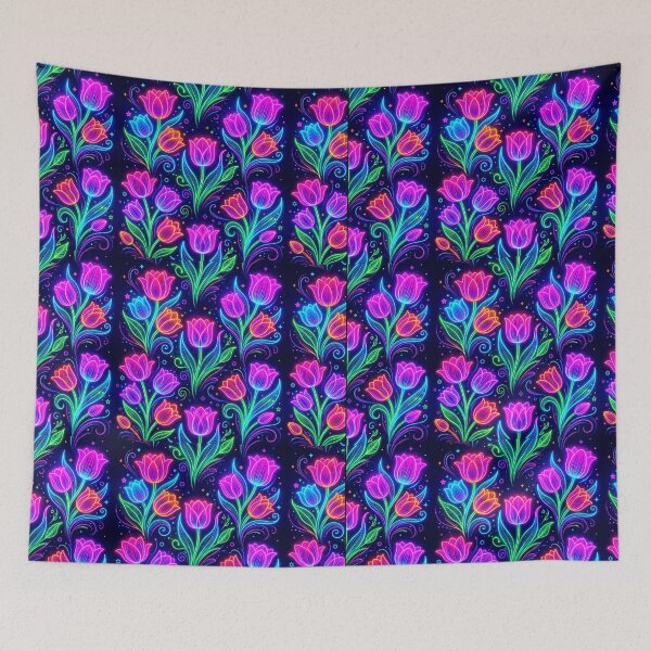 Item preview, Neon Psychedelic Tulip Seamless Floral Pattern designed and sold by ExploreAura Studio.