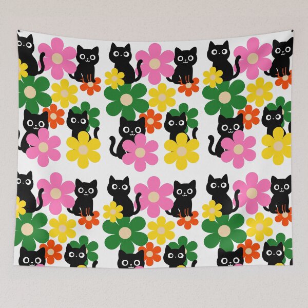 Item preview, retro garden kittens // 70s floral pop art designed and sold by Creativ_Design.