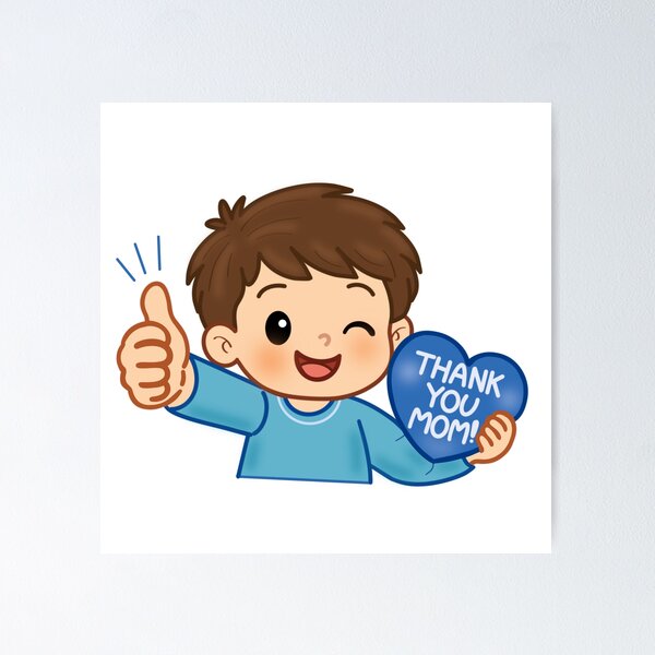 Item preview, ⁠Cute Boy Holding Thank You Mom Blue Heart Box Character Illustration⁠ designed and sold by Teenidesign .