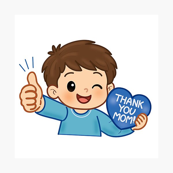 Item preview, ⁠Cute Boy Holding Thank You Mom Blue Heart Box Character Illustration⁠ designed and sold by Teenidesign .