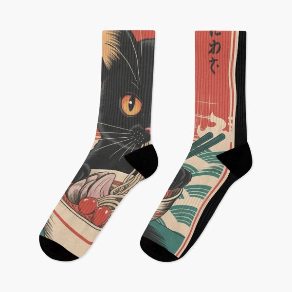 Item preview, Kawaii Black Cat Eating Ramen Japanese Ukiyo-e designed and sold by TeNovaStudio.