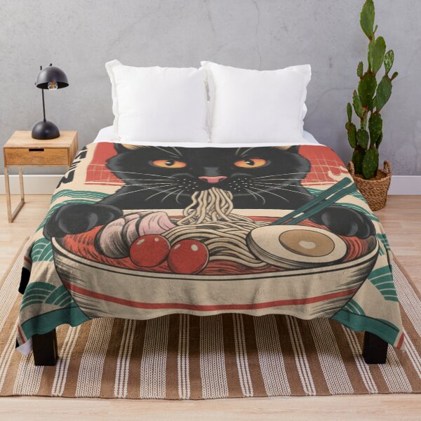 Item preview, Kawaii Black Cat Eating Ramen Japanese Ukiyo-e designed and sold by TeNovaStudio.