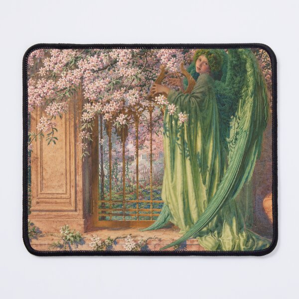 Item preview, Green Angel - La Porte d’or by Carlos Schwabe -  Art Nouveau Angel Painting Floral Garden for Fantasy Decor Lovers designed and sold by RickE.