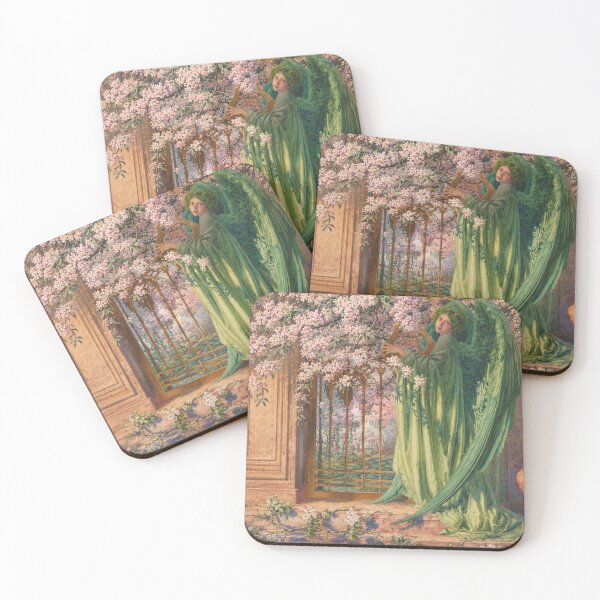 Item preview, Green Angel - La Porte d’or by Carlos Schwabe -  Art Nouveau Angel Painting Floral Garden for Fantasy Decor Lovers designed and sold by RickE.