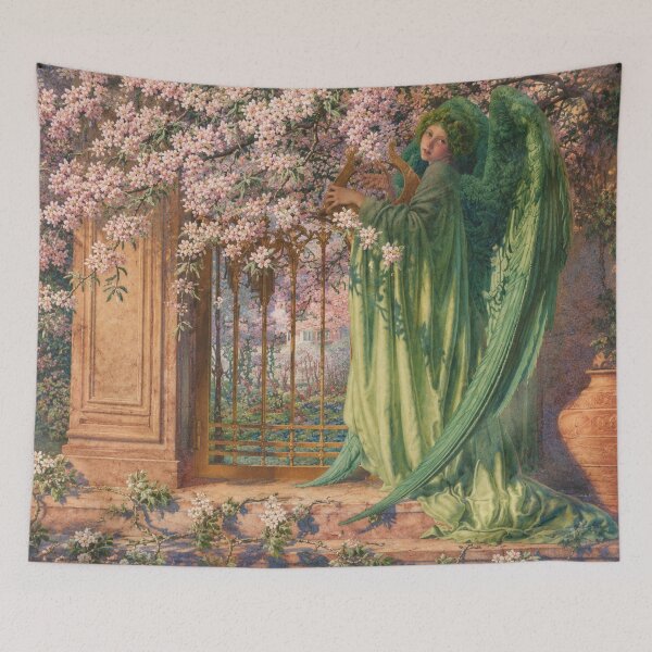 Item preview, Green Angel - La Porte d’or by Carlos Schwabe -  Art Nouveau Angel Painting Floral Garden for Fantasy Decor Lovers designed and sold by RickE.