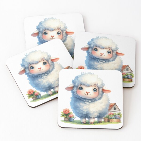 Item preview, Cute Fluffy Baby Lamb Garden Scene Watercolor Illustration designed and sold by LunaPixelStudio.