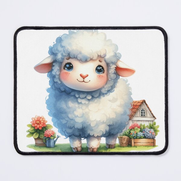 Item preview, Cute Fluffy Baby Lamb Garden Scene Watercolor Illustration designed and sold by LunaPixelStudio.