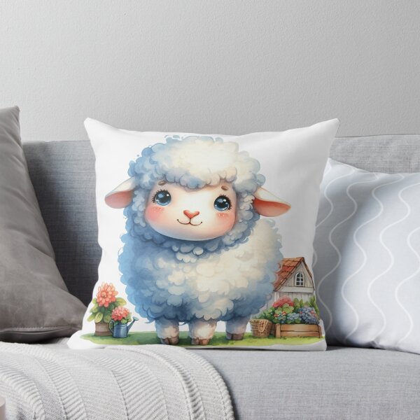Artikelvorschau, Aquarellillustration einer niedlichen, flauschigen Lamm-Gartenszene entworfen und verkauft von LunaPixelStudio.