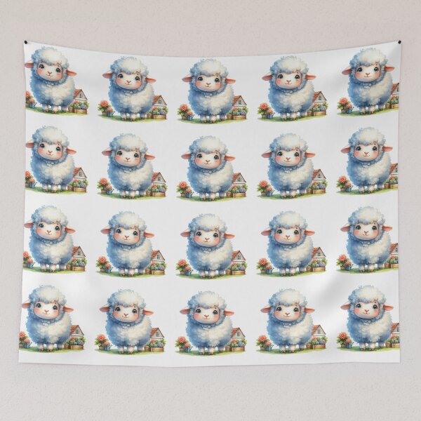 Item preview, Cute Fluffy Baby Lamb Garden Scene Watercolor Illustration designed and sold by LunaPixelStudio.