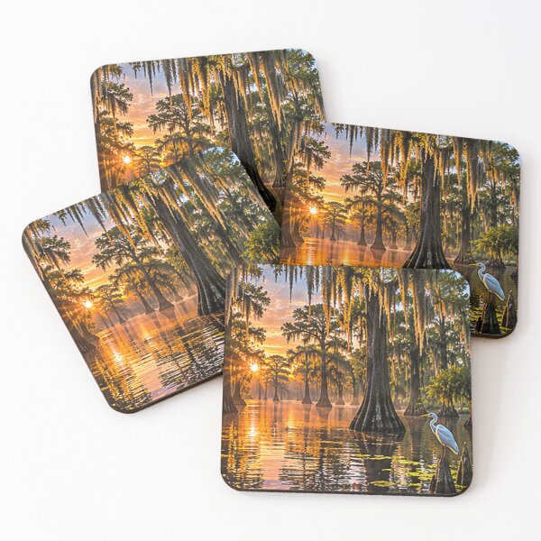 Item preview, Golden Sunset Over Louisiana Cypress Swamp | Bayou Nature Photography designed and sold by Mystical1971.