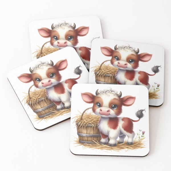 Item preview, Cute Baby Calf with Hay Bucket Whimsical Illustration designed and sold by LunaPixelStudio.