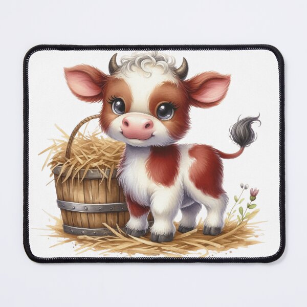 Item preview, Cute Baby Calf with Hay Bucket Whimsical Illustration designed and sold by LunaPixelStudio.