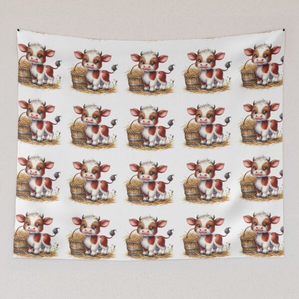 Item preview, Cute Baby Calf with Hay Bucket Whimsical Illustration designed and sold by LunaPixelStudio.