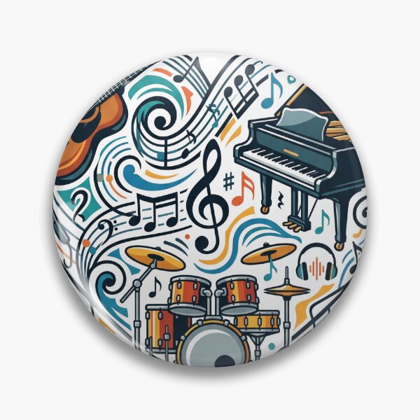 Item preview, Heart-shaped arrangement of musical notes and instruments including guitar, piano, and drums designed and sold by misbahsiro.
