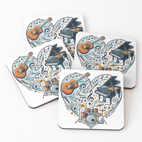Item preview, Heart-shaped arrangement of musical notes and instruments including guitar, piano, and drums designed and sold by misbahsiro.
