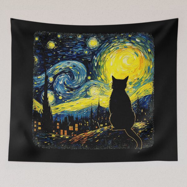 Item preview, Black Cat Starry Night Van Gogh Feline Lover designed and sold by LysiTHWIP.