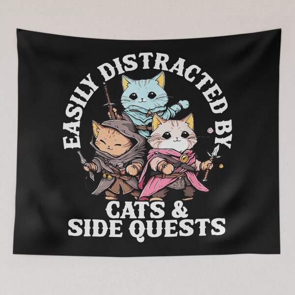Item preview, Easily Distracted By Cats & Side Quests Rpg Gamer Cat Lover designed and sold by LysiTHWIP.