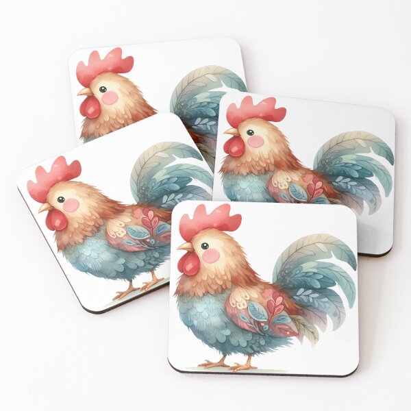 Item preview, Whimsical Floral Rooster Watercolor Illustration designed and sold by LunaPixelStudio.