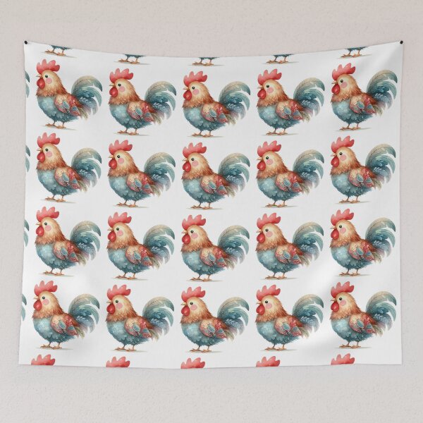 Item preview, Whimsical Floral Rooster Watercolor Illustration designed and sold by LunaPixelStudio.