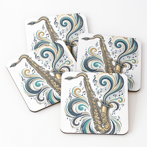 Item preview, Elegant saxophone with flowing jazz-inspired swirls and musical notes designed and sold by misbahsiro.