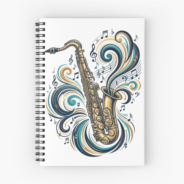 Item preview, Elegant saxophone with flowing jazz-inspired swirls and musical notes designed and sold by misbahsiro.