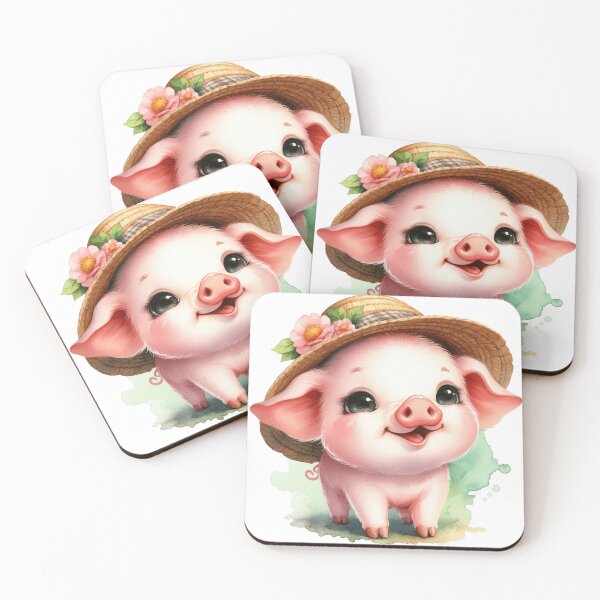 Item preview, Cute Baby Piglet in Straw Hat Whimsical Illustration designed and sold by LunaPixelStudio.
