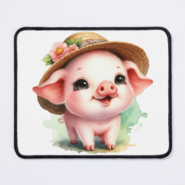 Item preview, Cute Baby Piglet in Straw Hat Whimsical Illustration designed and sold by LunaPixelStudio.