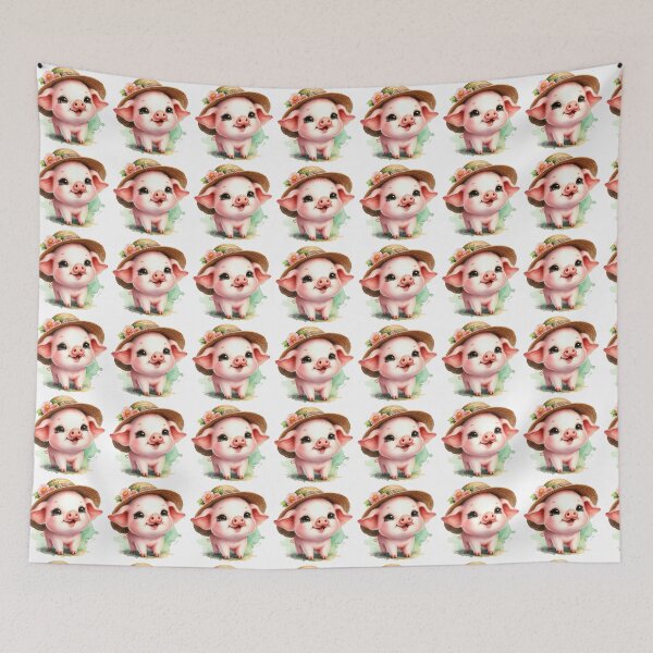 Item preview, Cute Baby Piglet in Straw Hat Whimsical Illustration designed and sold by LunaPixelStudio.