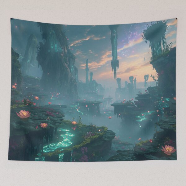 Item preview, Moonlit Sanctuary Waterfall Fantasy Landscape designed and sold by Luminous Wilds.