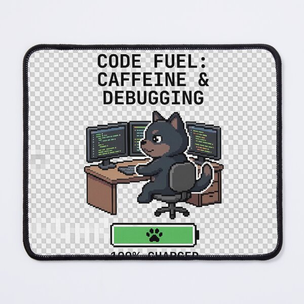 Item preview, Funny Programmer Dog - Code Fuel Caffeine & Debugging Pixel Art designed and sold by PawsAndPixel.