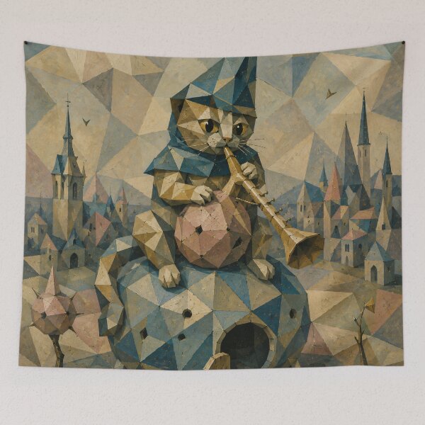 Item preview, Cubist Cat of the Crystal Horn designed and sold by ThingsCatsDo.
