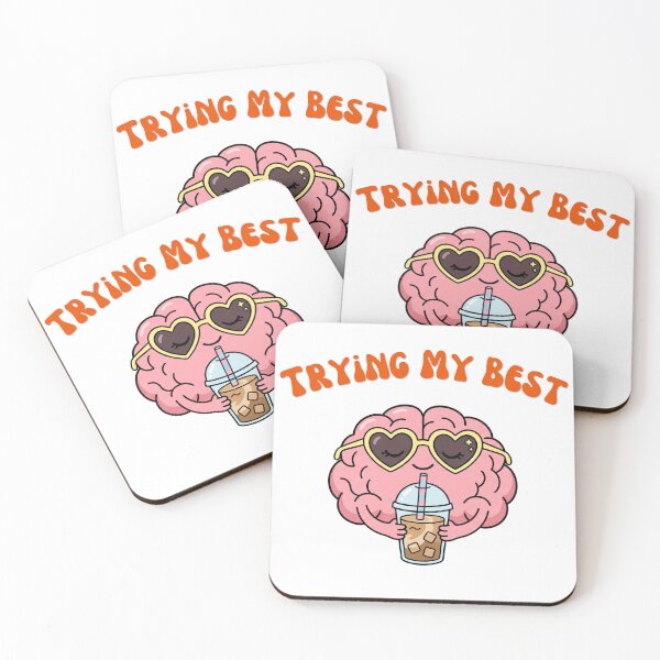 Item preview, Retro Trying My Best Iced Coffee Brain Cartoon Funny Self-Care designed and sold by Snowy Studio Designs.
