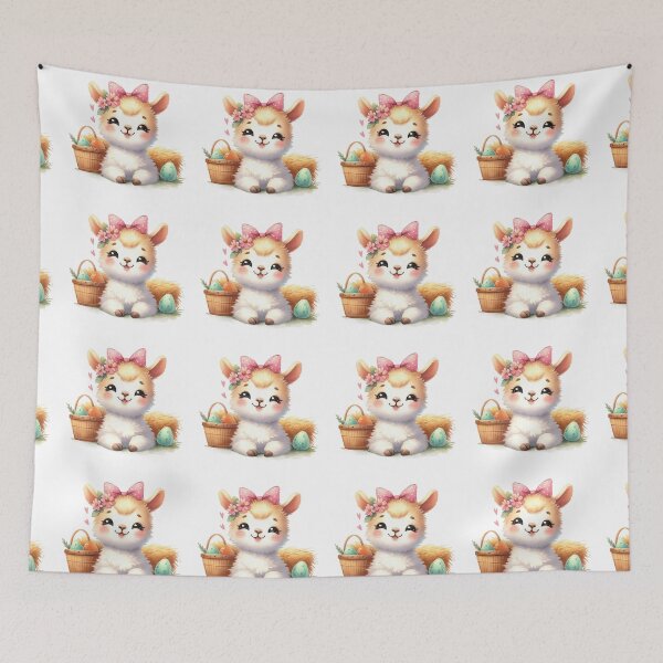 Item preview, Whimsical Baby Llama with Easter Eggs Illustration designed and sold by LunaPixelStudio.
