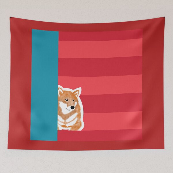 Item preview, 80's vibes colors (red, blue) with red Shiba Inu designed and sold by ShibaCruise-On.