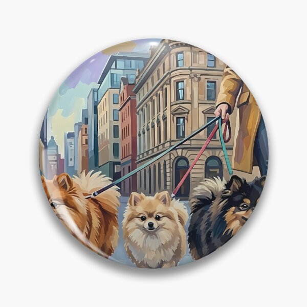 Item preview, Three Pomeranians Walking in the City – Urban Dog Oil Painting designed and sold by Pfotenfaden.