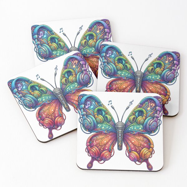 Item preview, Colorful headphones forming the shape of a butterfly with musical elements integrated into the wings designed and sold by misbahsiro.