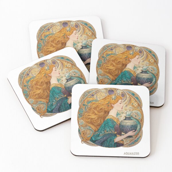 Item preview, Aquarius Zodiac Art - Vintage Nouveau Water Bearer Goddess designed and sold by KissMyBerry.