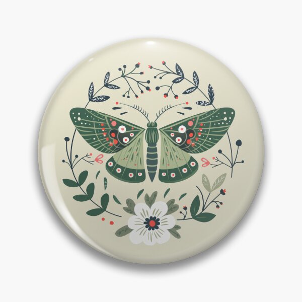 Item preview, Scandinavian Folk Art, Green Moth With Flowers designed and sold by xiao xuans.