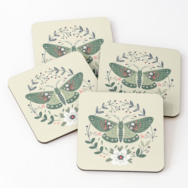 Item preview, Scandinavian Folk Art, Green Moth With Flowers designed and sold by xiao xuans.