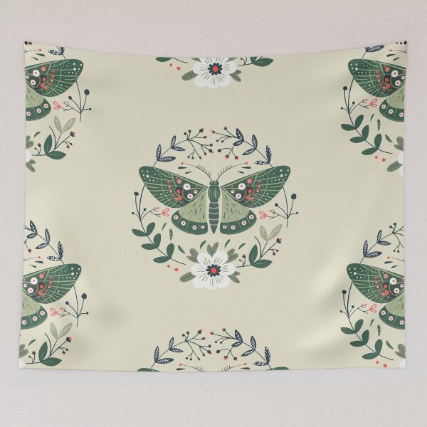 Item preview, Scandinavian Folk Art, Green Moth With Flowers designed and sold by xiao xuans.