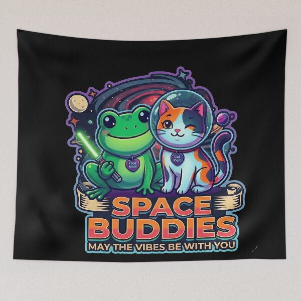 Item preview, Space Buddies Kawaii Frog and Cat May the 4th Be With You designed and sold by Basma Designs | Retro, Kawaii Shirts & Stickers.