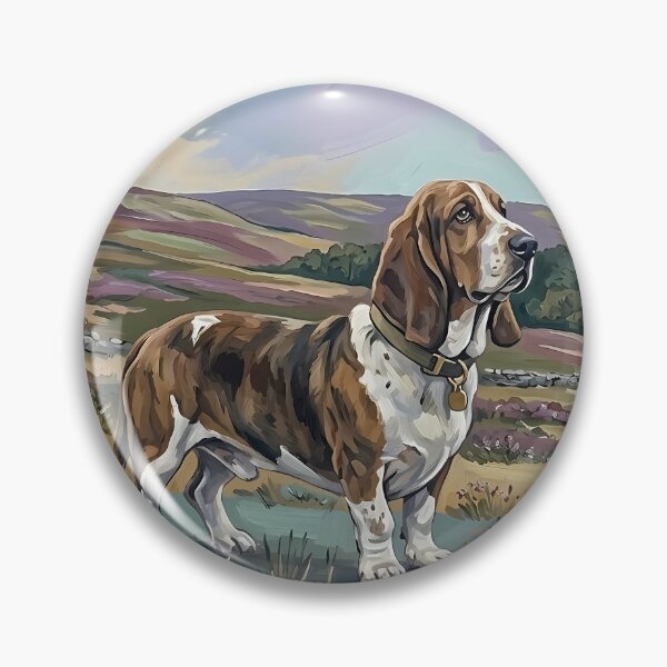 Item preview, Basset Hound in Idyllic Highland Landscape – Classic Oil Painting designed and sold by Pfotenfaden.