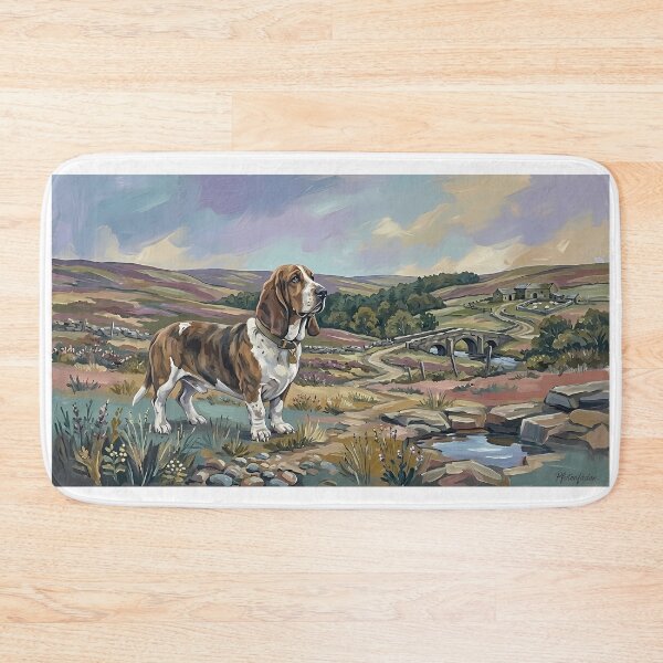 Item preview, Basset Hound in Idyllic Highland Landscape – Classic Oil Painting designed and sold by Pfotenfaden.
