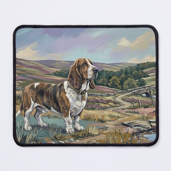 Item preview, Basset Hound in Idyllic Highland Landscape – Classic Oil Painting designed and sold by Pfotenfaden.