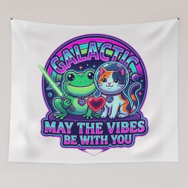 Item preview, Galactic Vibes May the 4th Be With You Retro Space Frog and Cat designed and sold by Basma Designs | Funny Shirts, Stickers & Mugs.